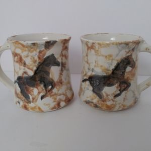 Set of 2 Hand-painted Horse Coffee Mugs